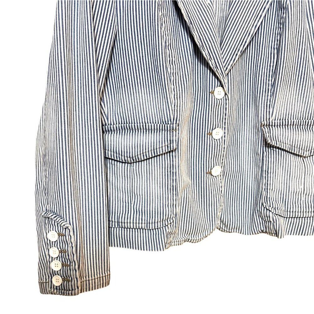 Robert Talbott Blue & White Striped Blazer Jacket L Cotton Blend Womens Tailored - Picture 2 of 9